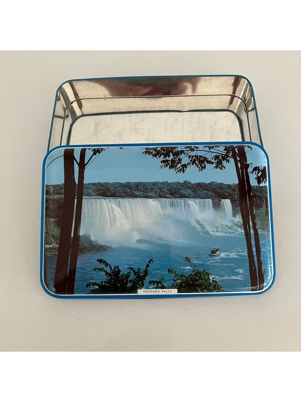 VINTAGE Riley's Toffee Niagara Falls Rectangular Tin Decor Storage Landmarks - Picture 9 of 17
